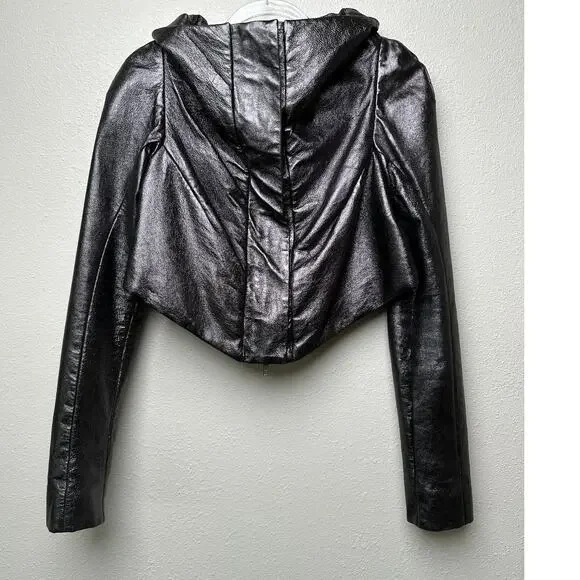 Gareth Pugh gunmetal calf leather cropped jacket women’s 10 draped zip - Picture 7 of 16